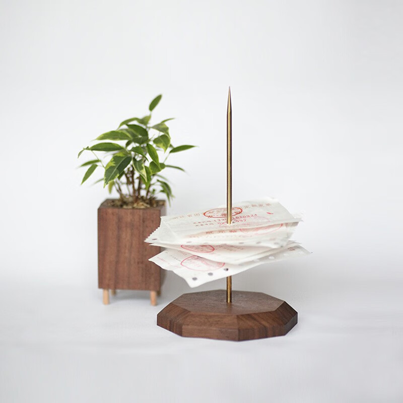 插单器 木质办公摆件收集底座创意餐厅饭店直线插 传票叉 单针八角款