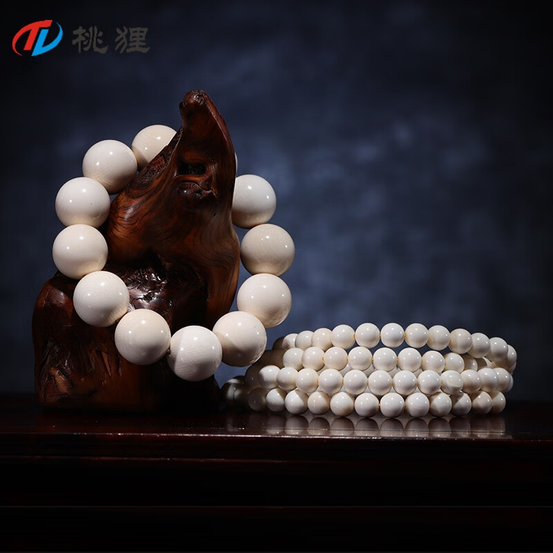 桃狸 猛犸象牙108佛珠项链素珠手串 文玩男女士手链饰品收藏送 满纹