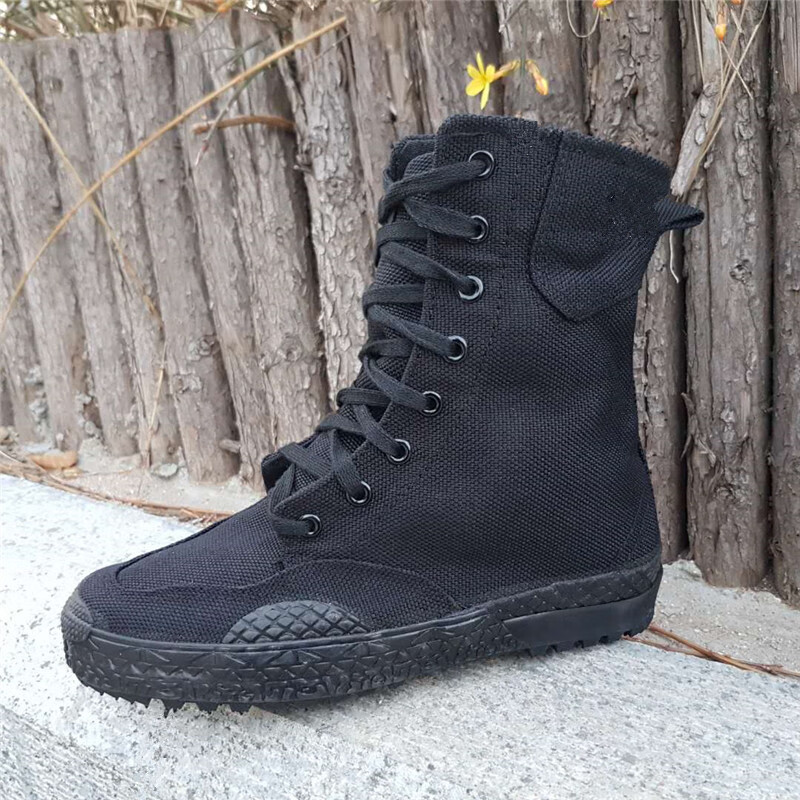 buraq 99黑色高腰作训鞋四季户外单靴春秋帆布战术靴保安高帮训练鞋