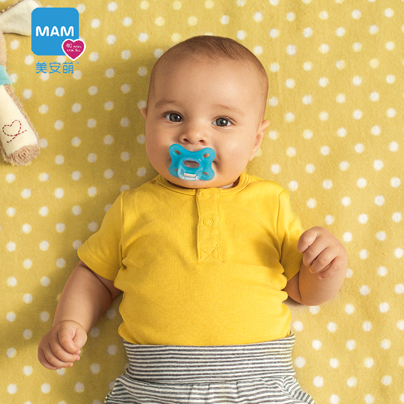 美安萌MAM comfort全硅胶安抚奶嘴一体0-6个月新生儿婴儿超软新扁头超轻 湖蓝色 0-3个月 1只装