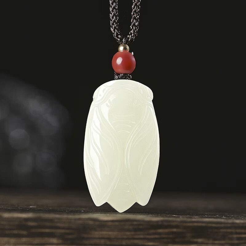 和田玉石吊坠春秋知了蝉一鸣惊人小玉坠挂绳男女项链 白玉款  玉蝉