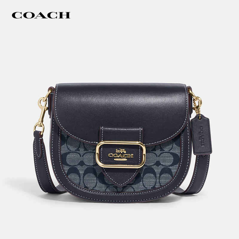 蔻驰(coach)女士morgan经典老花马鞍包单肩斜挎包蓝色ch143【品牌授权