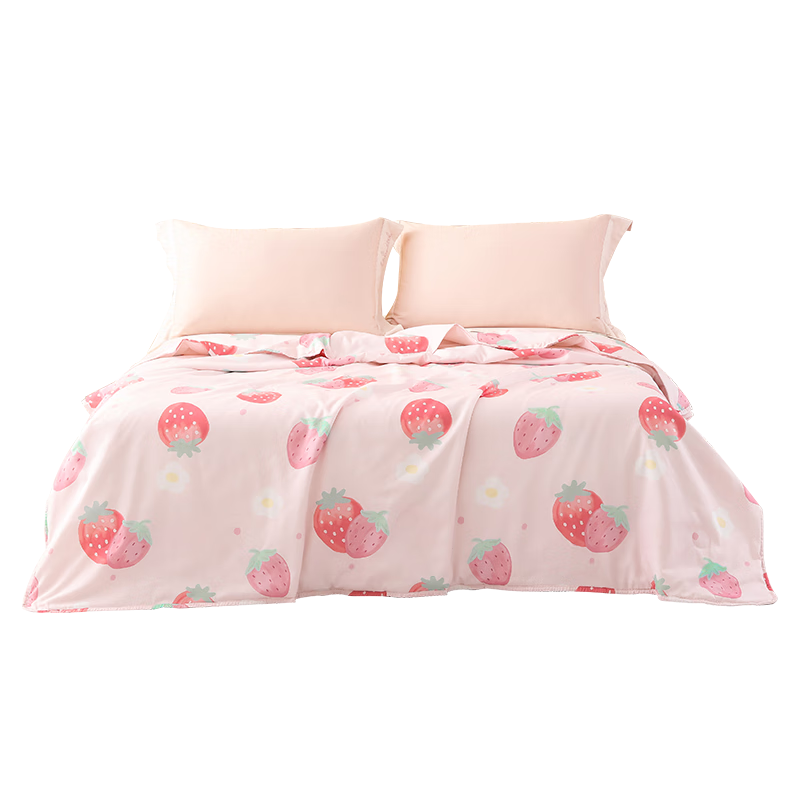 梦洁家纺 草莓 可水洗纤维夏凉被 单人印花空调被 约1.7斤 150*200cm