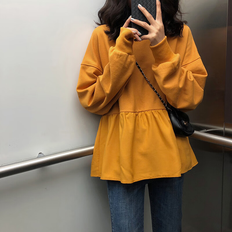 记忆点青少年卫衣女中学生早秋小个子奶橘色美式ins外套春夏薄款 黄色