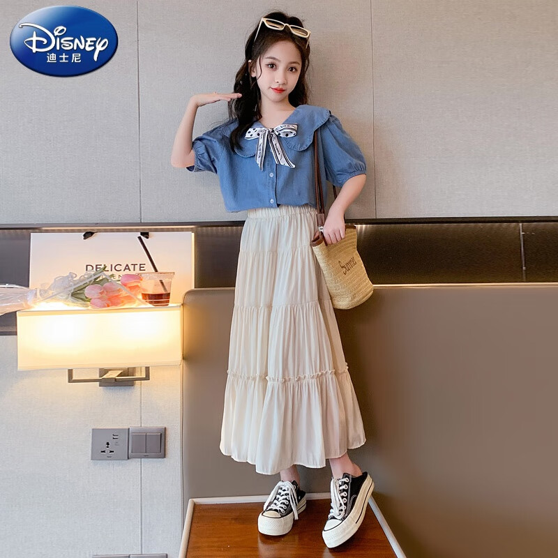 女童夏季连衣裙2024新款大童洋气网红夏装牛仔上衣半身两件套潮 郎