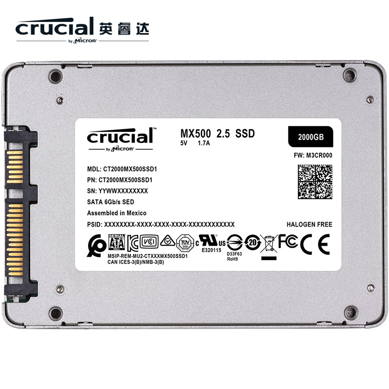 英睿达（Crucial）美光 2TB SSD固态硬盘 SATA3.0接口 MX500系列 高速读写 断电保护 美光原厂颗粒