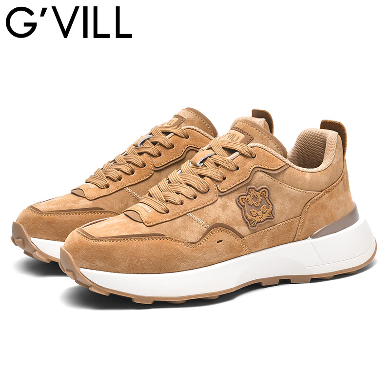 贵之步秋冬季复古男鞋厚底防滑舒适运动鞋男款增高缓震软底新款休闲鞋 黄色 G008 42 （运动鞋码）