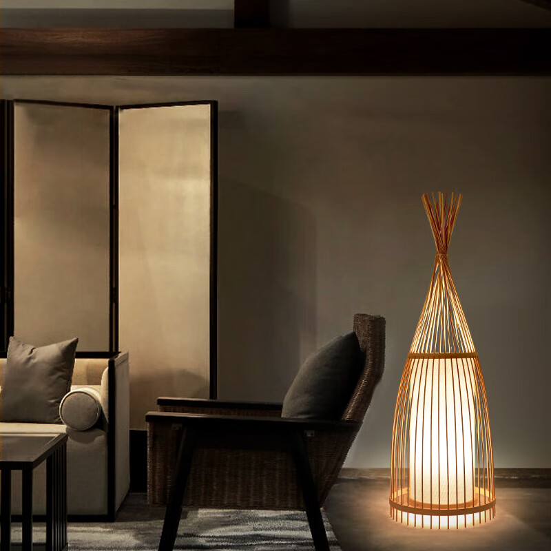 竹编落地灯客厅禅意茶室床头卧室书房创意日式氛围竹艺灯 竹色30*70