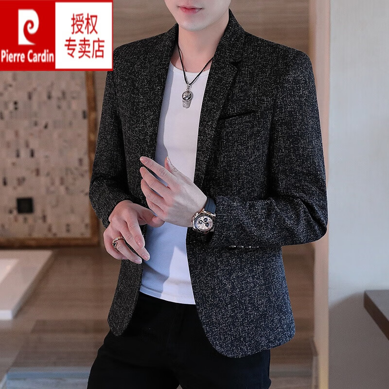皮尔卡丹高档品质百搭男士休闲西服上衣加厚外套韩版修身小西装春秋单西 613黑色(不加绒) M 90-100斤左右高性价比高么？