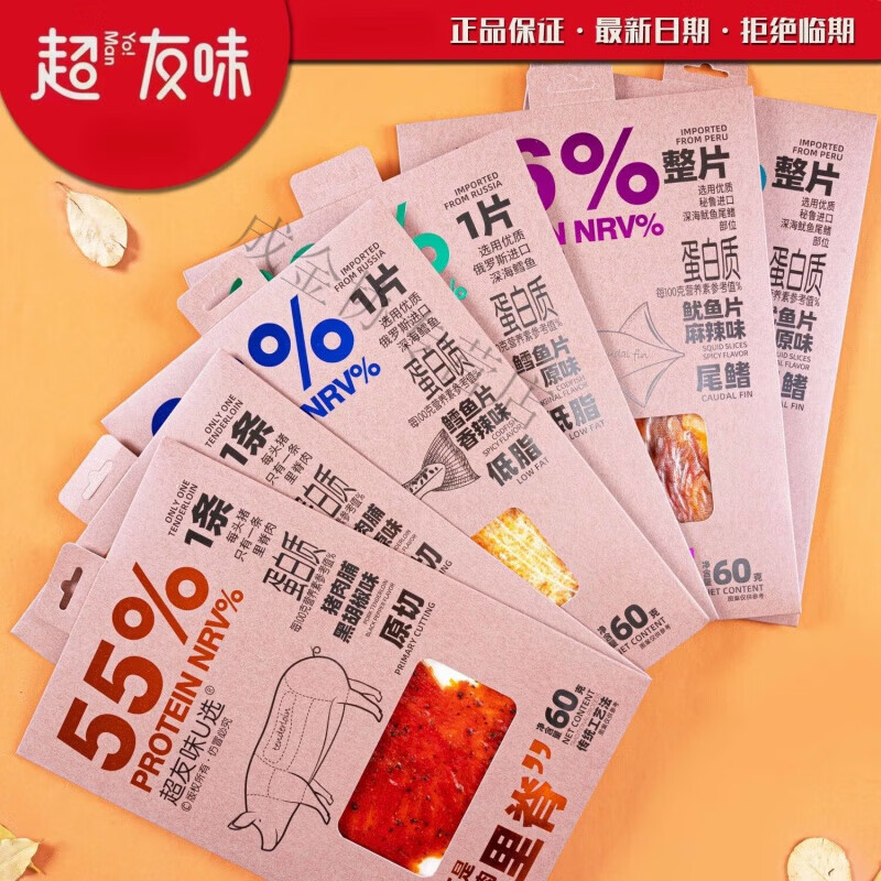 风鲜仓超友味 鳕鱼片鱿鱼片整片原切肉片网红即食休闲零食XYP 【黑椒味猪肉脯60g】*1袋