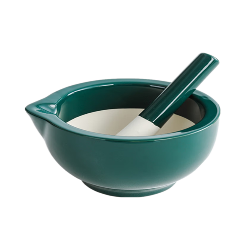 WENDUN 婴儿食物研磨器 日式陶瓷研磨碗配磨棒捣蒜器胡椒磨粉碗婴儿辅食 墨绿色大号+研磨棒