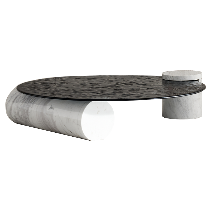 优凡木品 茶几 水波纹茶几侘寂风灰玻气泡面圆茶几大理石设计师样板房玻璃圆几 圆形茶几1M