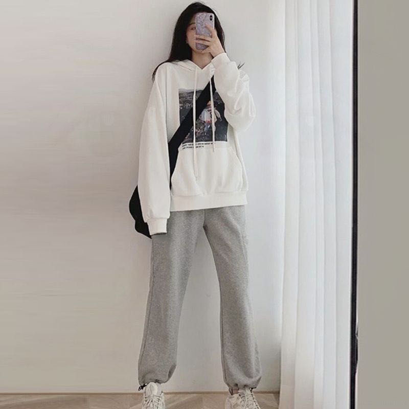 wsng 单/套装学院风小个子搭配春秋新款女学生卫衣 裤子两件套 白色