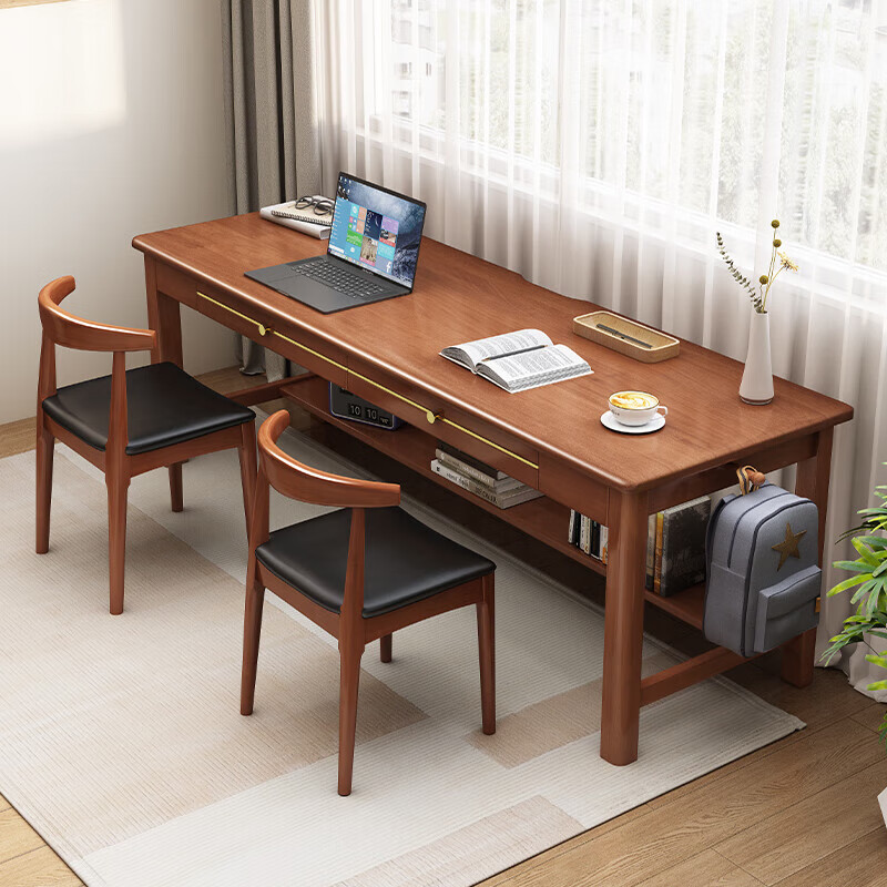 mef长条桌子靠墙桌简约双人实木书桌靠墙摆放长条桌书房写字桌子 yayj
