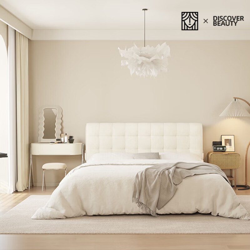 芊芊郡主 床头靠垫软包靠枕榻榻米床头大靠背芬兰绒可拆洗奶油风可