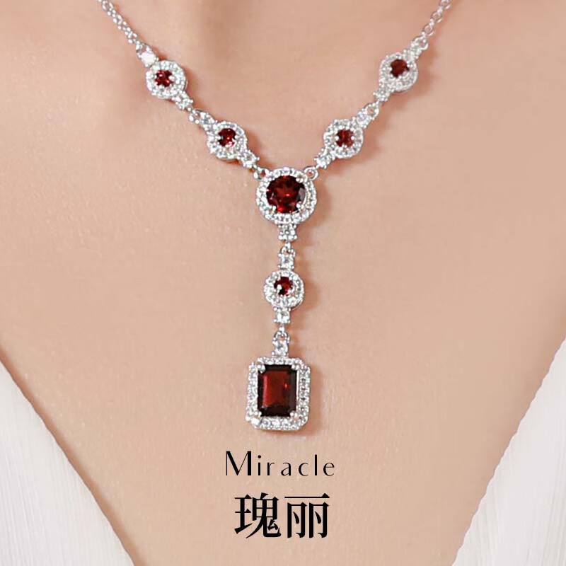 NKDIAMOND天然宝石鸽血红石榴石项链耳钉女锁骨链耳坠女士耳环短款吊坠礼物 耳坠(鸽血红石榴石)