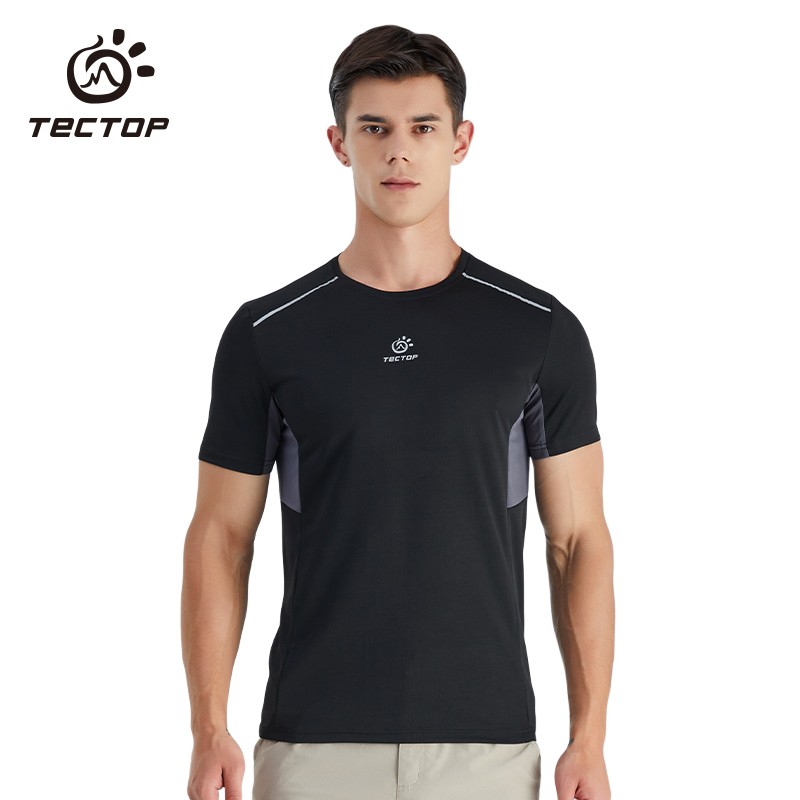 探拓（ TECTOP）速干衣  男女户外纯色圆领透气轻薄快干衣 运动T恤D212123TX 男款黑色3XL