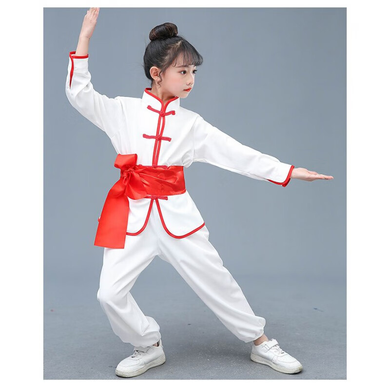 钻后武术练功少儿功夫训练服中国风演出服男女童太极表演衣服 白色 110cm