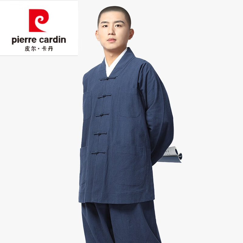 皮尔卡丹（pierre cardin）棉麻全棉水洗棉僧服和尚服短褂小褂僧衣套装僧装春秋夏透气 藏青色 26