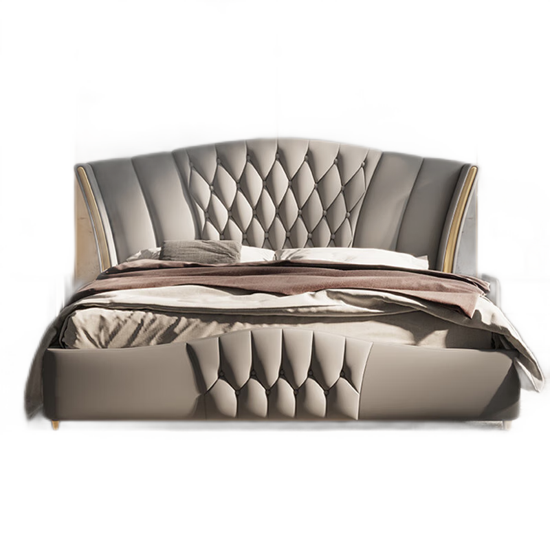 床 2022年新款现代轻奢风主卧室美式真皮床豪华设计师大气婚床 单床 1500mm*2000mm框架结构