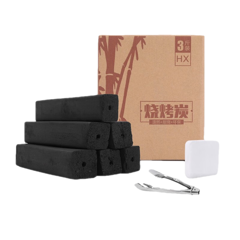 CAMELCROWN燒烤碳果木炭家用速燃竹炭塊批發(fā)鋼碳專用室內(nèi)環(huán)保無煙碳烤火取暖 黑色，贈(zèng)碳夾+引燃?jí)K