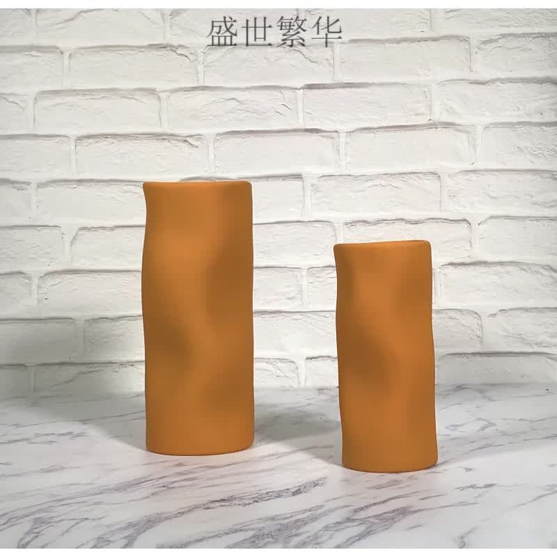 跨境客厅家居摆件陶瓷工艺品北欧莫兰迪色花瓶几何异形创意花器 哑光