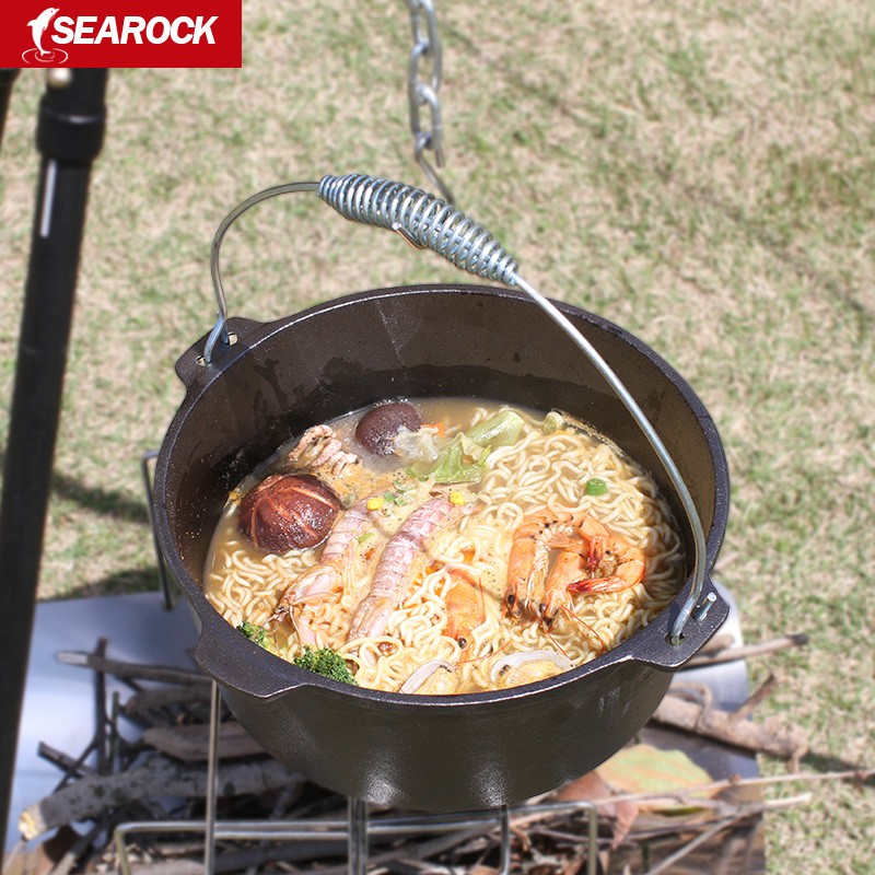 海岩户外铸铁野营锅荷兰锅吊锅炖锅烧烤锅便携野外炖锅厨房汤锅火锅