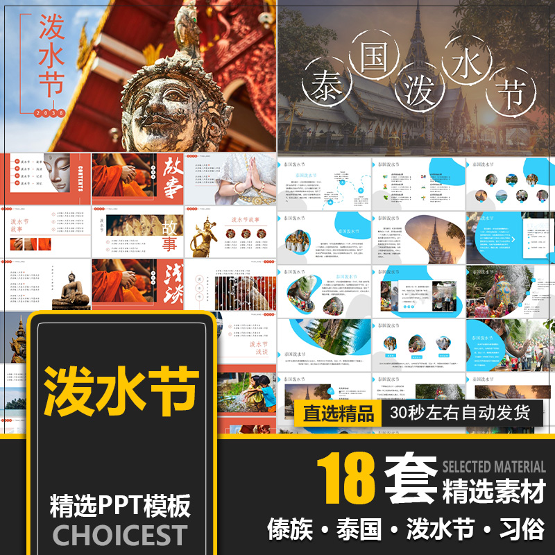 傣族泼水节ppt模板浴佛节泰国泼水节习俗传统文化活动介绍