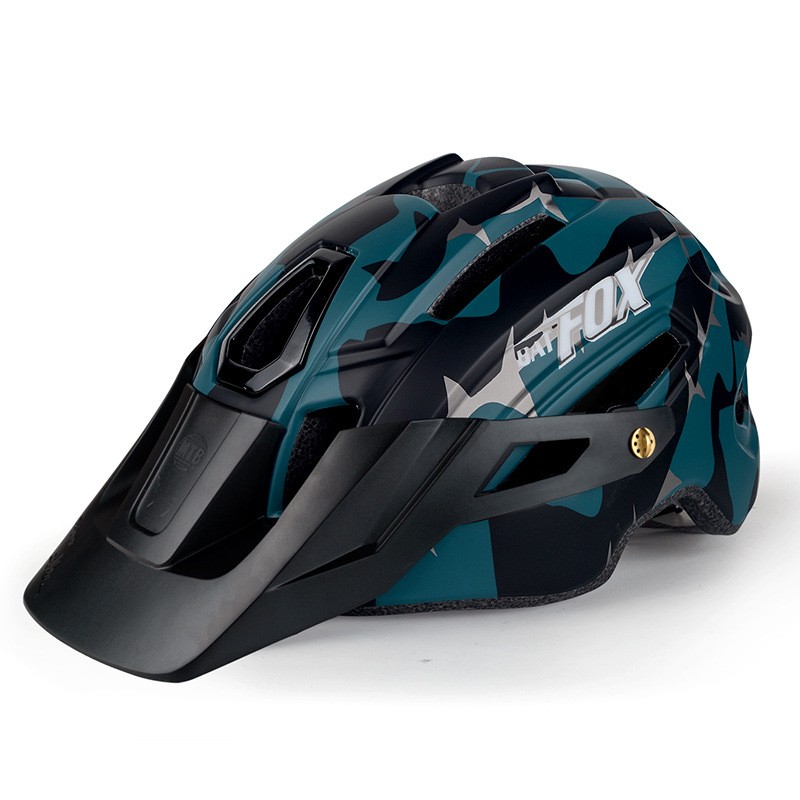 蝠狸（BAX）自行车头盔山地车一体成型骑行头盔带警示灯安全头盔 墨绿黑 均码