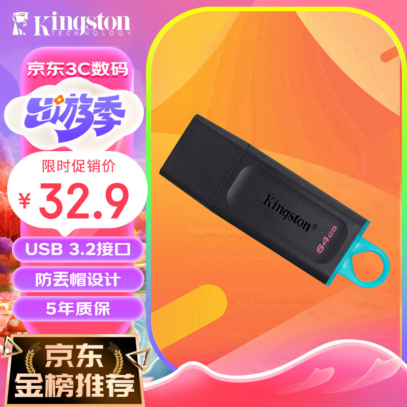 Kingston 金士顿 DataTraveler系列 DTX USB 3.2 U盘 黑色 64GB USB-A