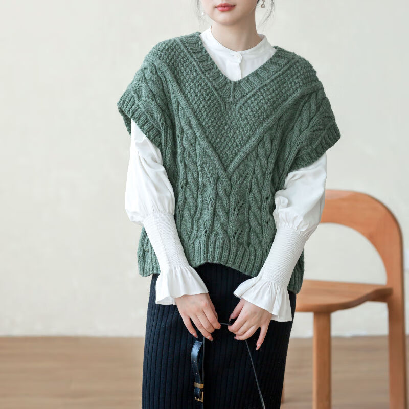 苏苏姐家叶悠v领毛衣手工diy编织棒针毛线团衣服羊毛自制材料包