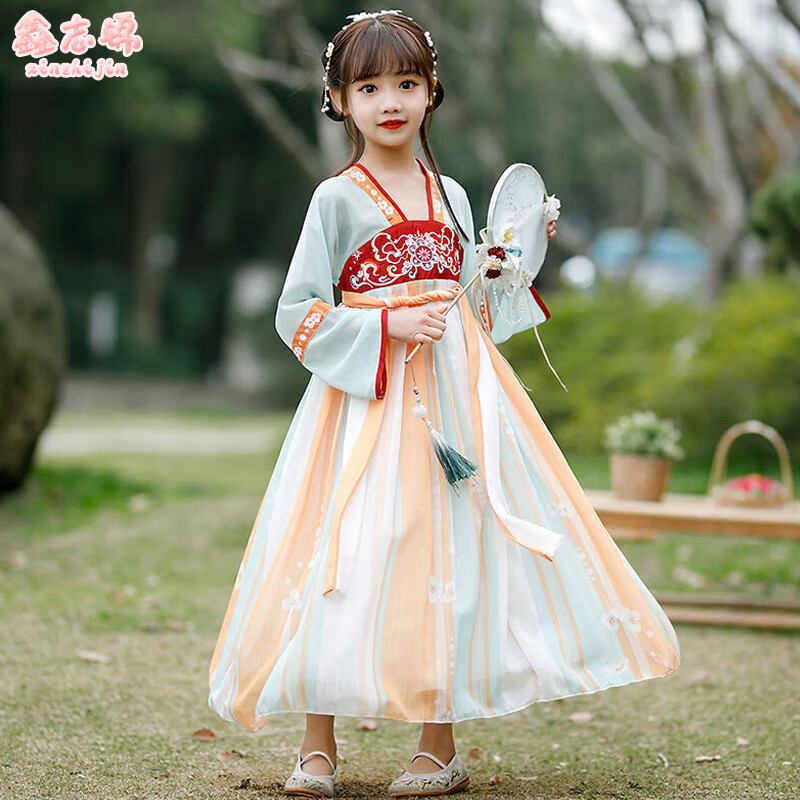 鑫志锦 女童汉服古典舞蹈服演出服中国风古筝表演服连衣裙超仙公主裙唐装襦裙古风舞蹈服YX-TZ-04花月摇110怎么看?