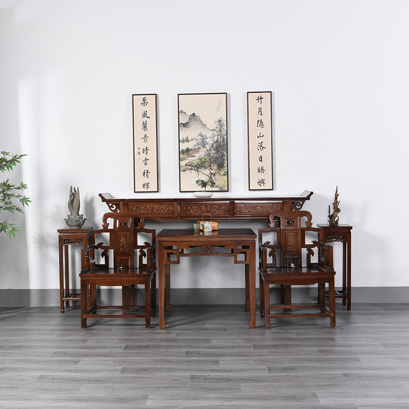 中堂六件套 中堂家具 农村中堂六件套新中式供桌条案佛台八仙桌仿古