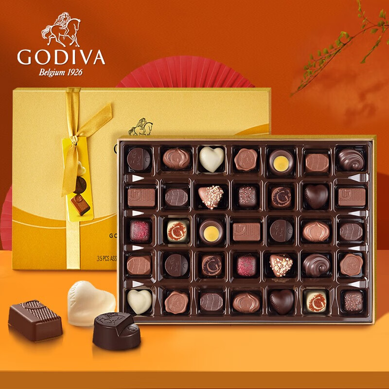 歌帝梵（GODIVA）高端比利時(shí)進(jìn)口零食歌帝梵巧克力禮盒裝520生日禮物送女朋友閨蜜 金裝35粒禮盒裝358g