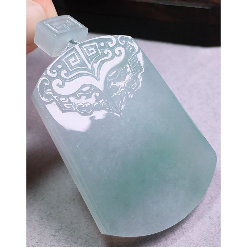 绿翠天成 翡翠冰种仿古无事牌吊坠 缅甸天然a货翡翠送礼生日礼物男款
