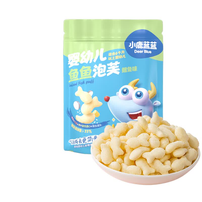 小鹿蓝蓝泡芙条泡芙球6口味泡芙条手指泡芙宝宝零食健康 鳕鱼味鱼鱼泡芙/42g