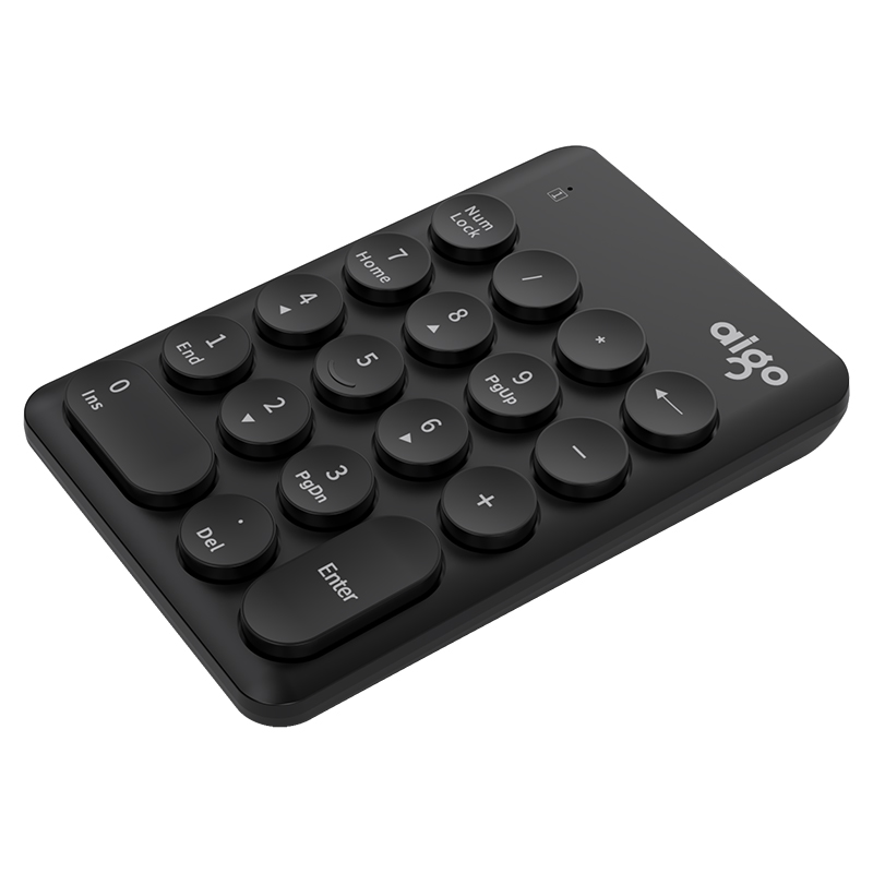 爱国者(aigo)N18黑色 无线数字小键盘 财务会计办公 圆形键帽 多系统兼容外接笔记本台式通用键盘 黑色