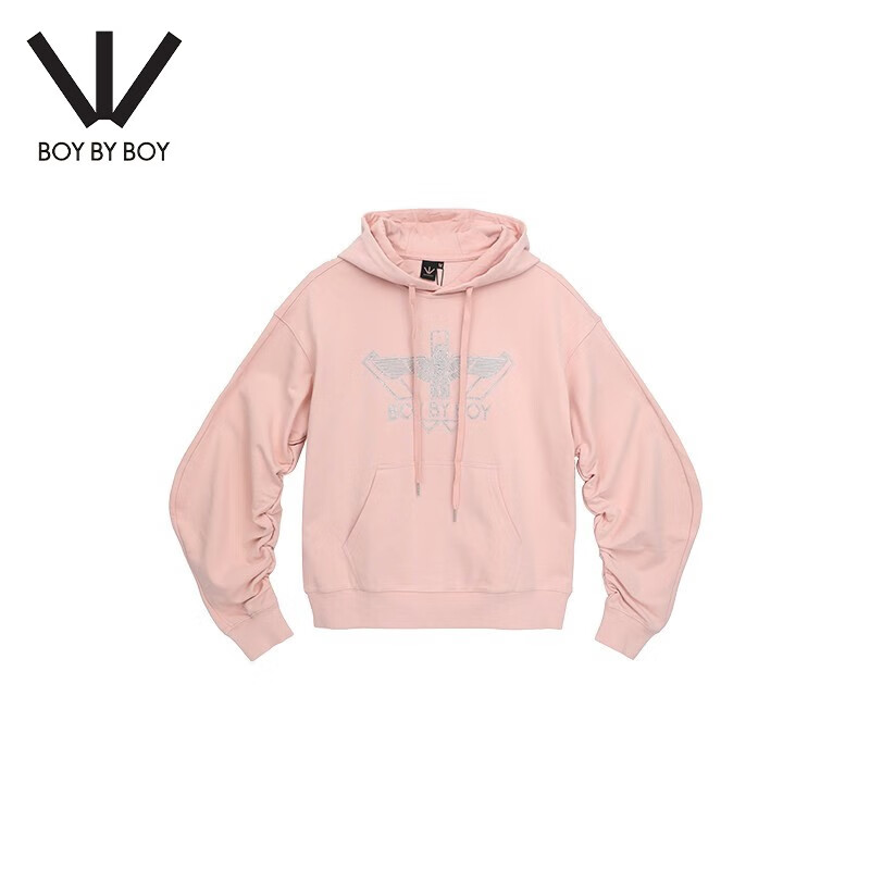 boy by boyboy潮牌女装logo绣花烫钻针织套头连帽卫衣w04007 粉色 xs