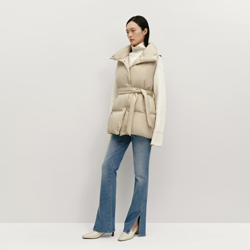 OVV秋冬热卖女装桃绒面料立领保暖蓬松羽绒马甲背心 卡其色 M