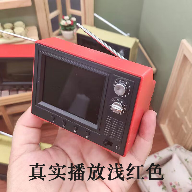 勋狸粑迷你电视机微型网红迷你厨房微缩电视机真可以看播放儿童食玩过