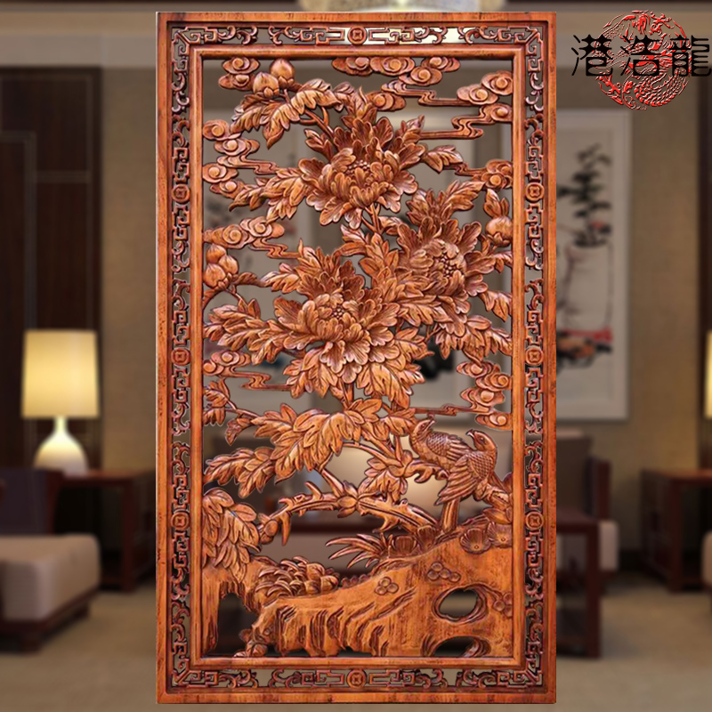 禧厢苑东阳木雕背景墙 东阳木雕实木屏风雕刻中式镂空隔断仿古装饰