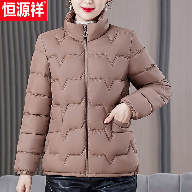 恒源祥2023超轻加厚纯色棉服女装妈妈装棉衣冬季短款中老年保暖棉袄外套 咖色 XL 建议[80110斤]高性价比高么？