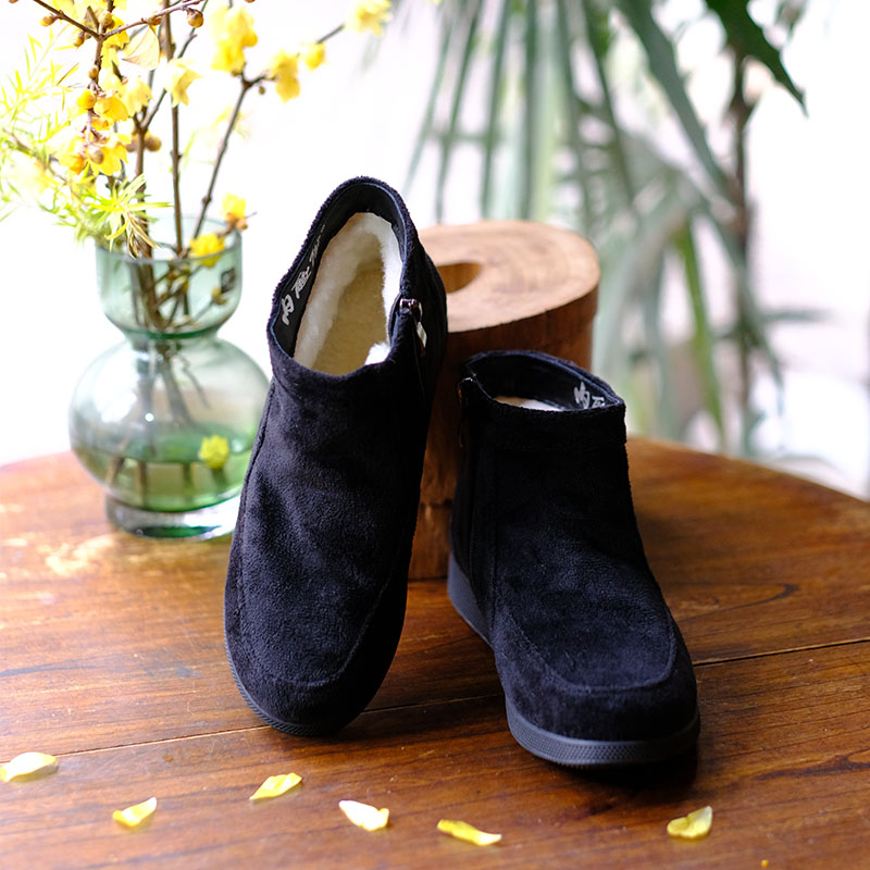 内联升棉鞋女式布鞋羊绒面半羊毛裡拉锁保暖舒适休闲百搭棉鞋女鞋4191