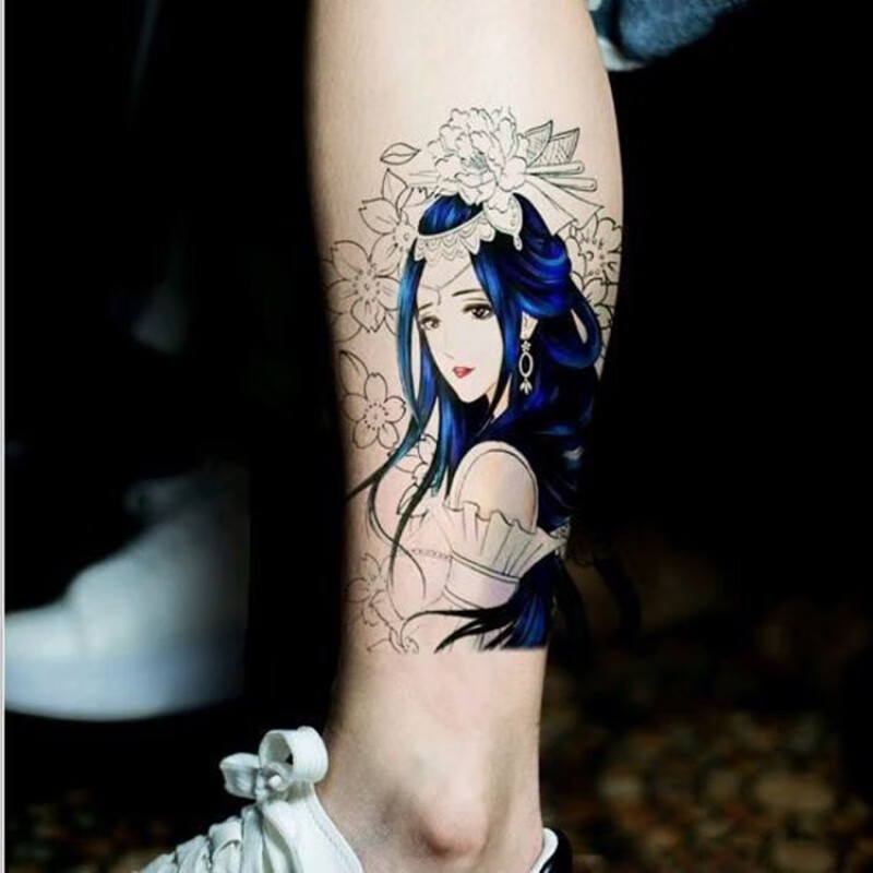 千色集蓝色美女艺蝉手臂性感个性刺青花旦胳膊纹身贴纸半臂纹身贴 一