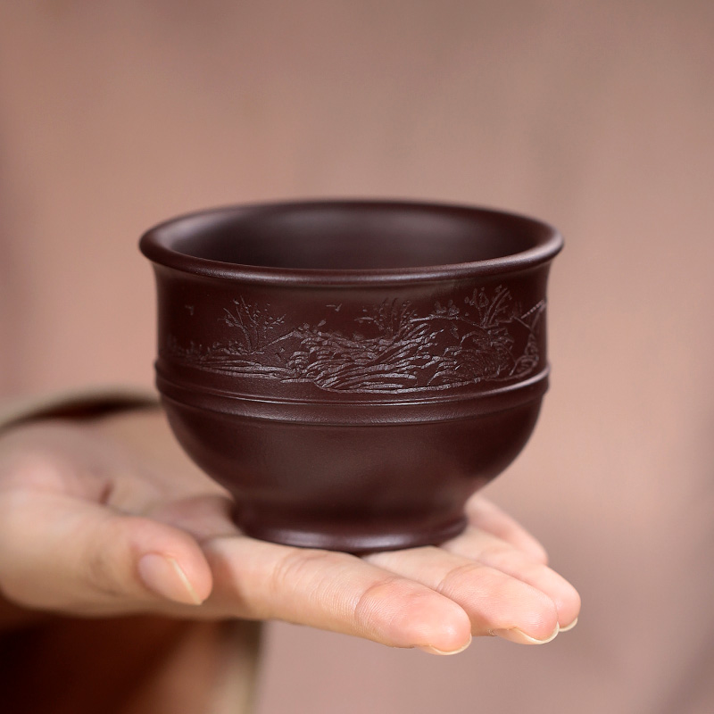 吟藝閣 宜興紫砂主人杯功夫茶具純手工小杯子喝茶杯小茶杯盞 150ml 紫泥款 將軍茶杯