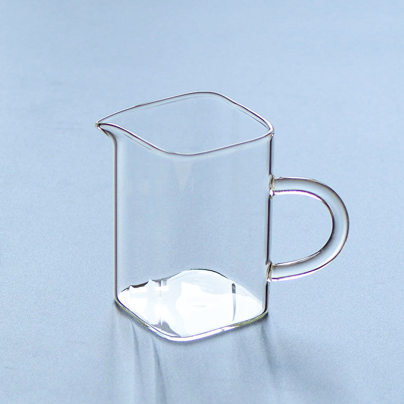 方形高硼硅玻璃月牙杯耐热绿茶杯过滤网一体尖嘴家用泡茶杯花茶杯 带把(无月牙)200ml