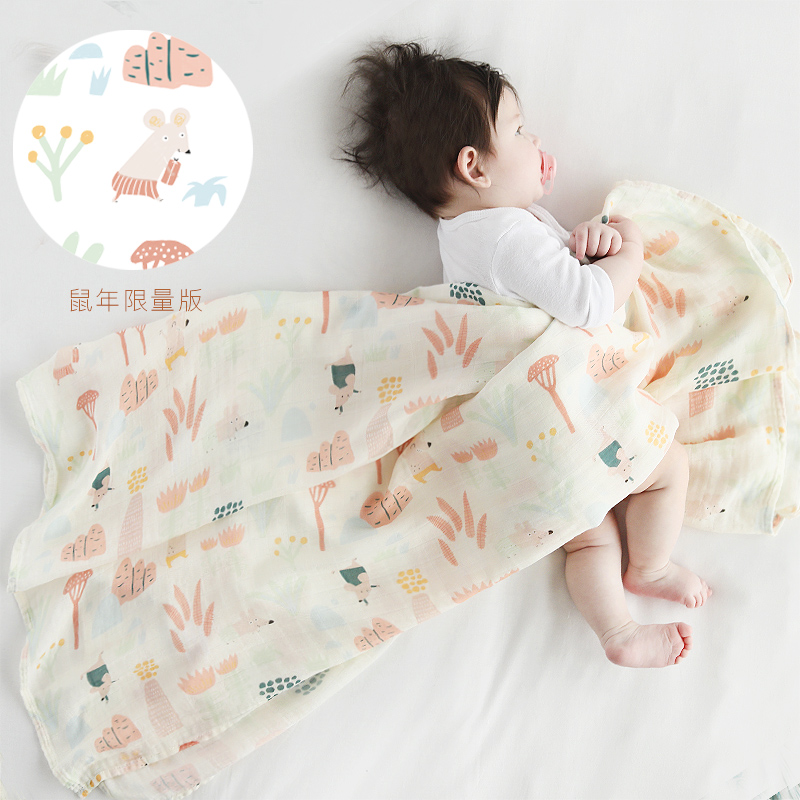 格里尼（griny）Griny婴儿纱布被子夏季薄款新生儿用品襁褓包巾初生抱被宝宝盖毯 畅游海洋 120x120cm