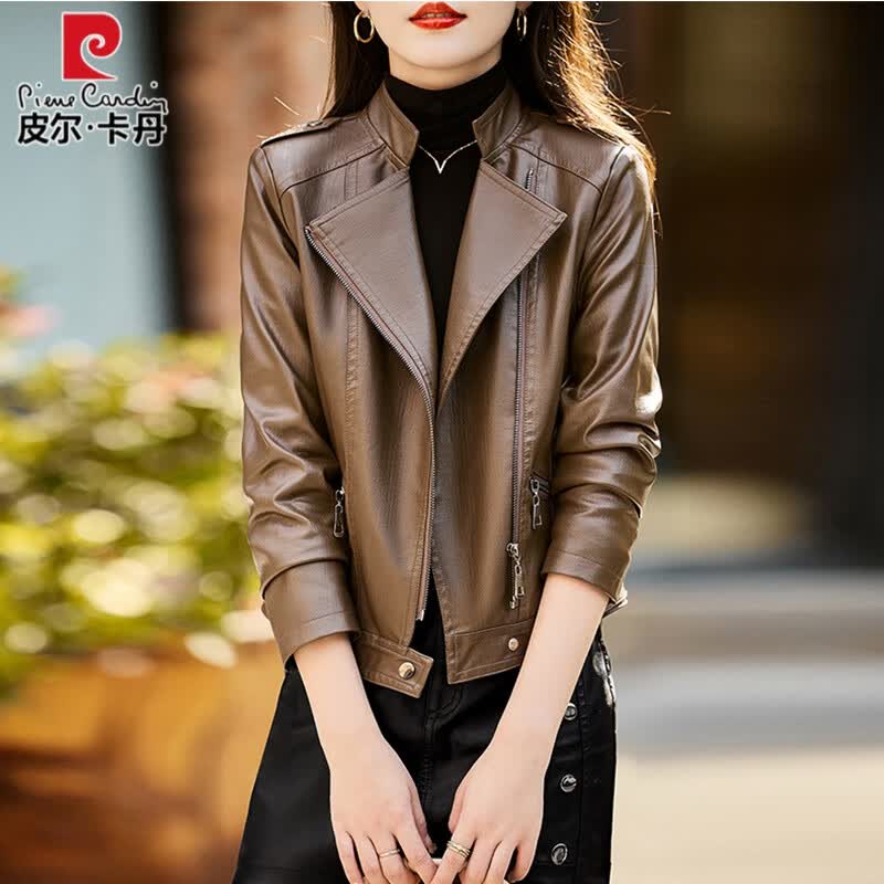 皮尔卡丹高端海宁真皮皮衣女短款2023年秋季新款女士修身绵羊皮皮夹克外套 咖色 2XL 建议115-125斤高性价比高么？