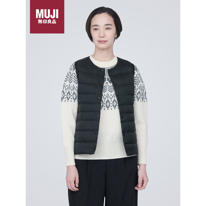 無(wú)印良品（MUJI）女式 輕量羽絨便攜式 背心  黑色 L 