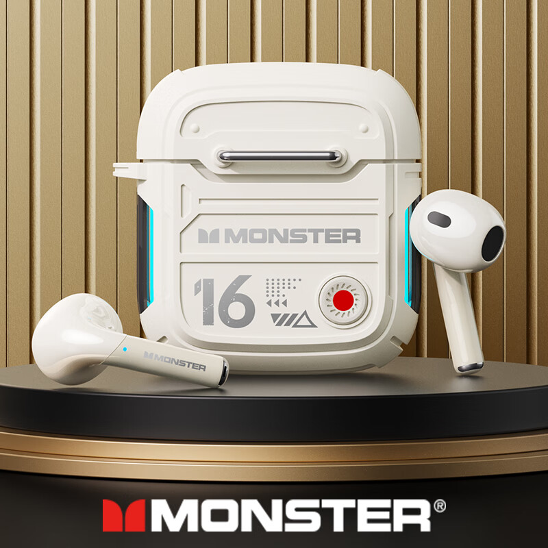 魔声（Monster）【机甲风】XKT16半入耳式蓝牙耳机超长续航HIFI立体声高清通话降噪游戏音乐耳机苹果华为vivo通用 米色【机甲设计+新版蓝牙5.3】